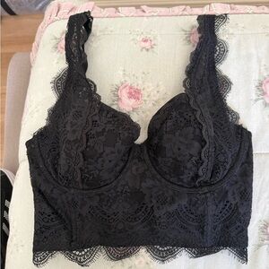 Victoria's Secret Black Lace Longline Bra
